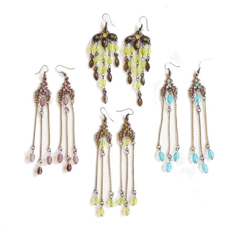 Vintage 4 Pair Silver Earrings Swarovski Glass Citrine Amethyst Aqua